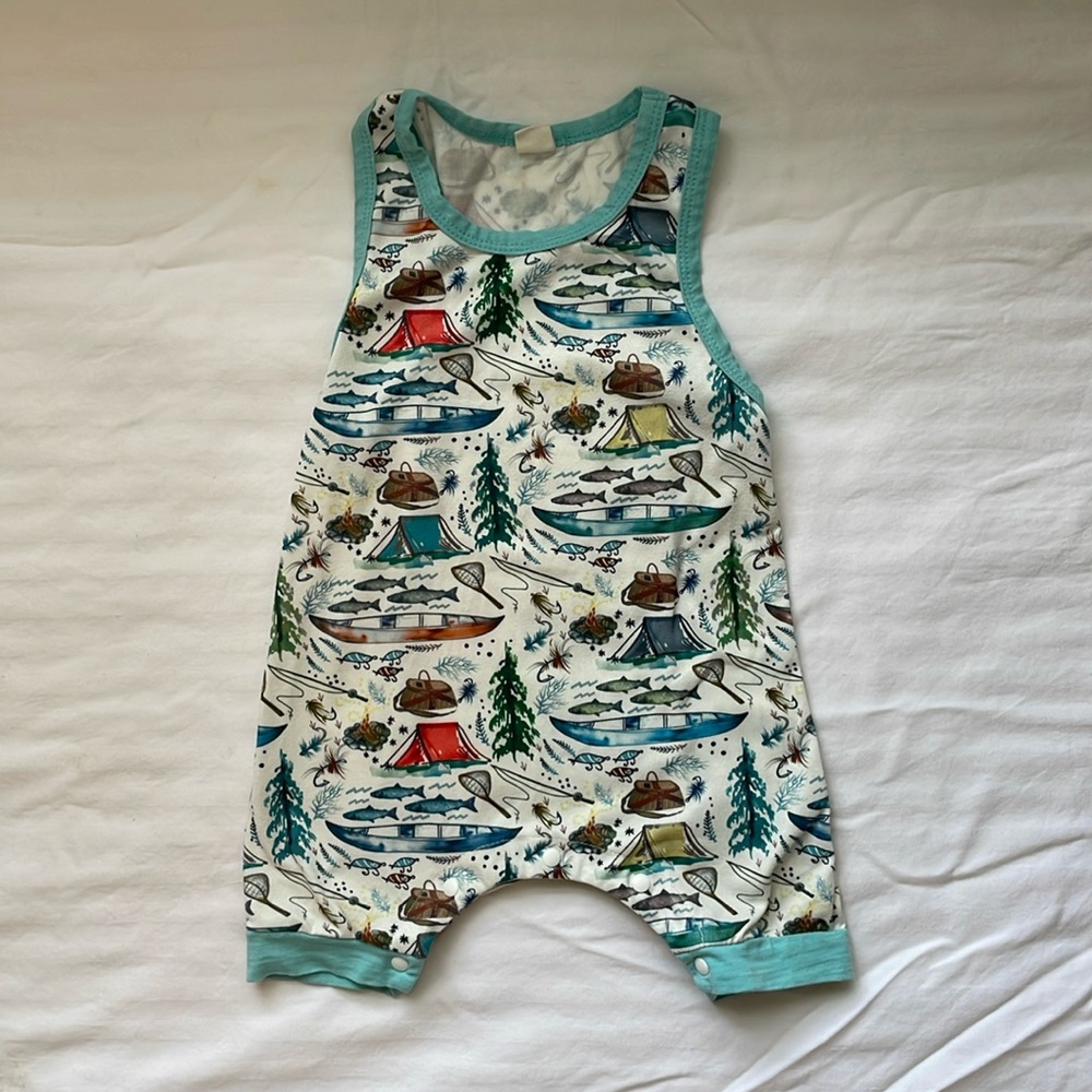 Baby Tank-Top Romper Fishing/ Camping Theme Size 9-12 Months